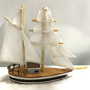 Wooden & cloth clipper ship sailboat ornament 7” x 5 1/2”